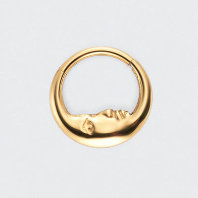 Crescent Moon Face High Polished Segment Ring in Gold - Titanium
