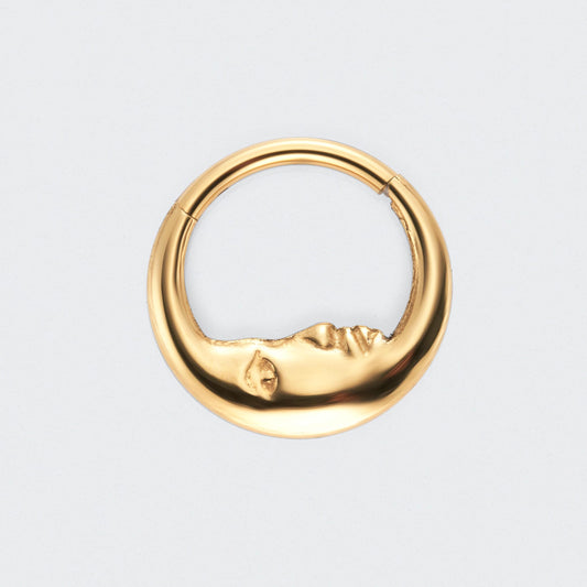 Crescent Moon Face High Polished Segment Ring in Gold - Titanium