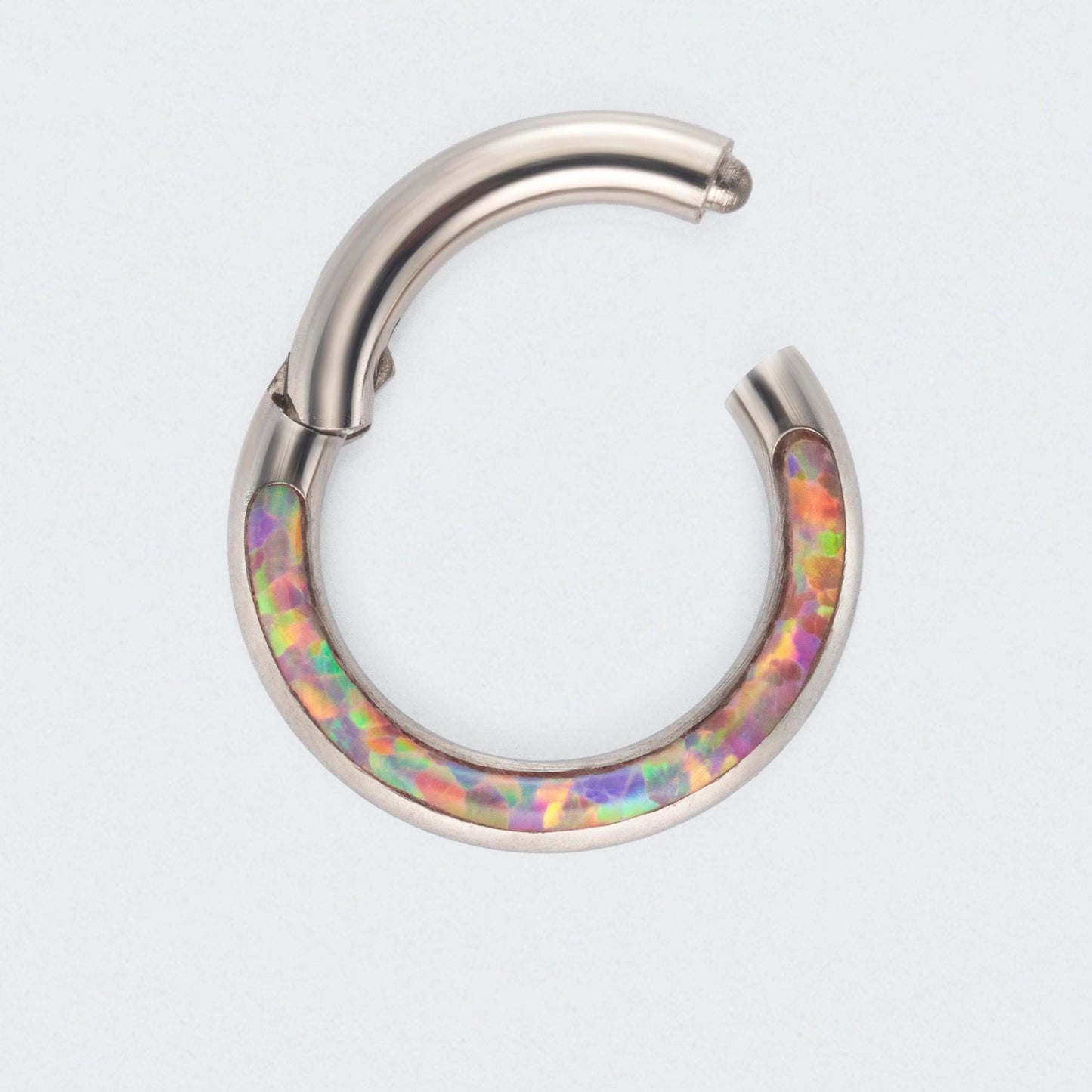Pink Opal Front Facing Hinged Segment Clicker Ring in Silver - Titanium