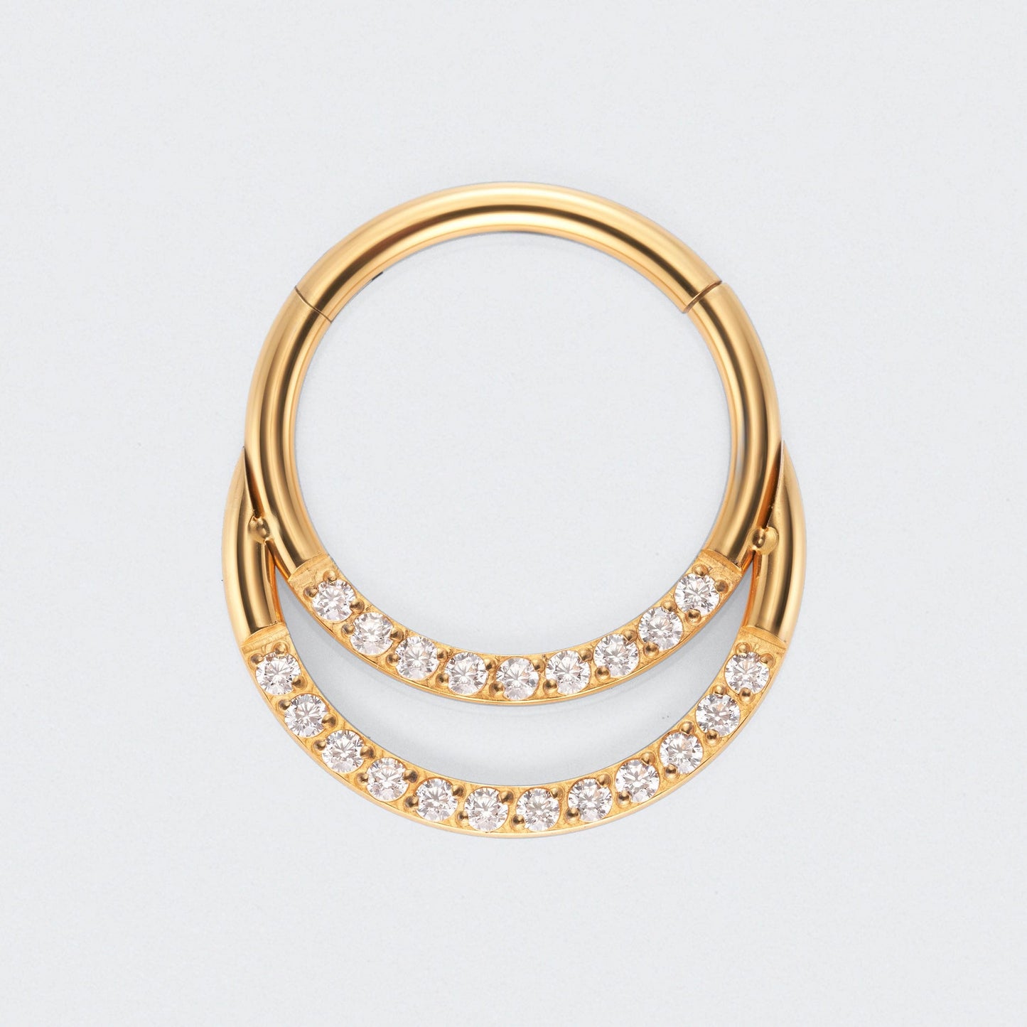 Double Hooped CZ Front Facing Hinged Segment Ring in Gold - Titanium