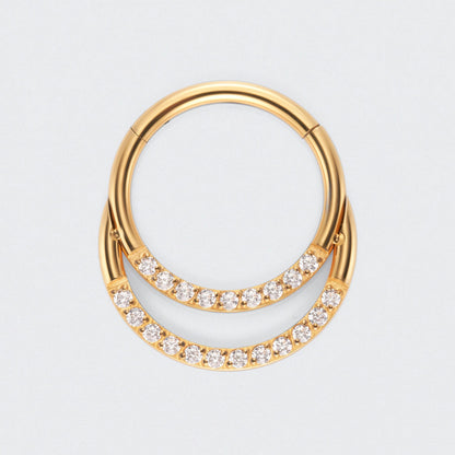 Double Hooped CZ Front Facing Hinged Segment Ring in Gold - Titanium