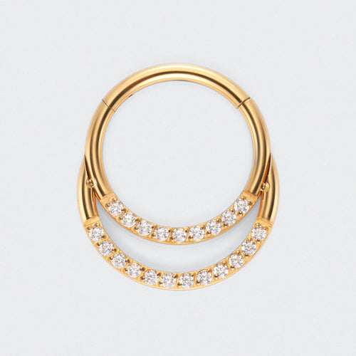 Double Hooped CZ Front Facing Hinged Segment Ring in Gold - Titanium