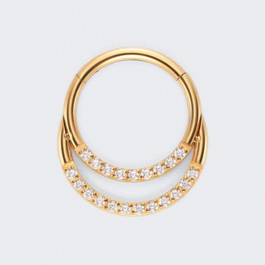 Double Hooped CZ Front Facing Hinged Segment Ring in Gold - Titanium