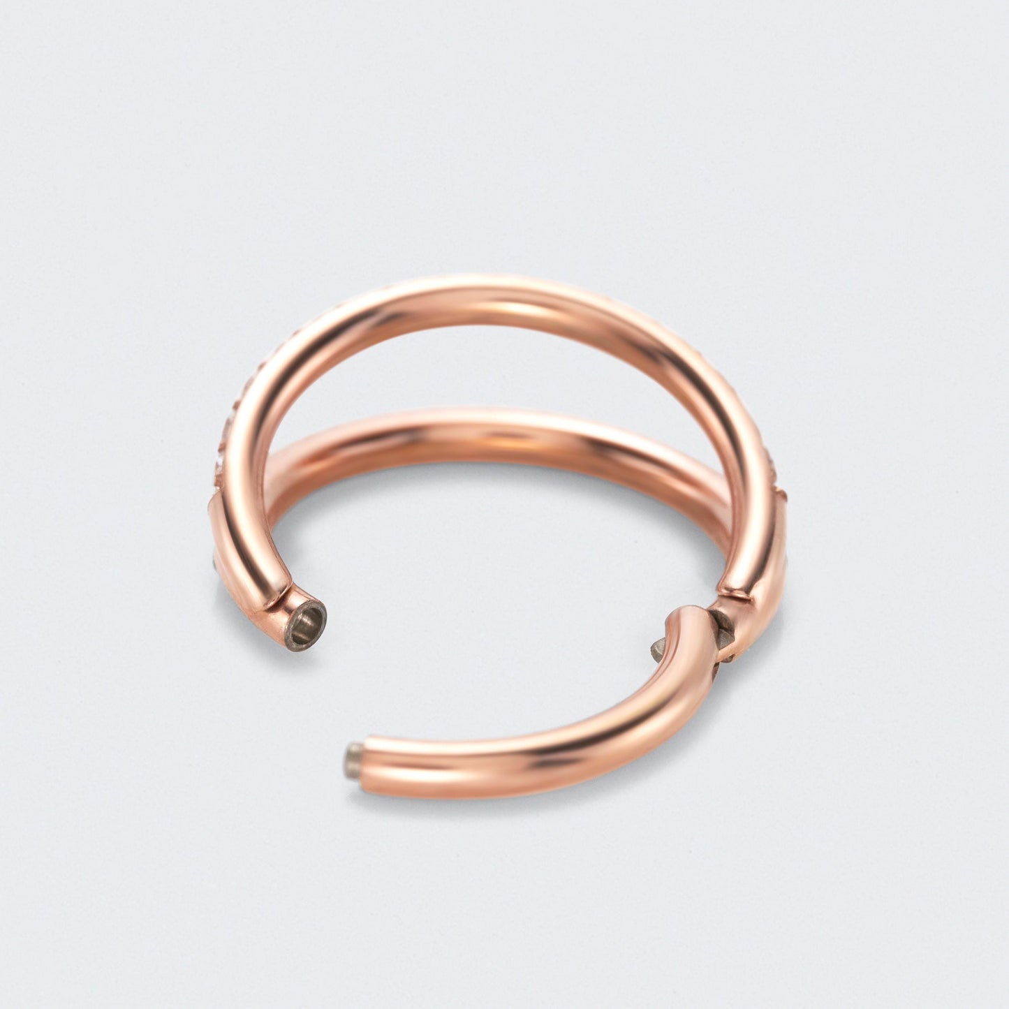 Double Stacked Front Facing CZ Hinged Segment Ring in Rose Gold - Titanium