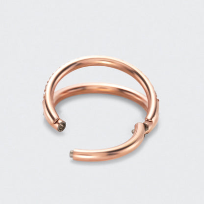 Double Stacked Front Facing CZ Hinged Segment Ring in Rose Gold - Titanium