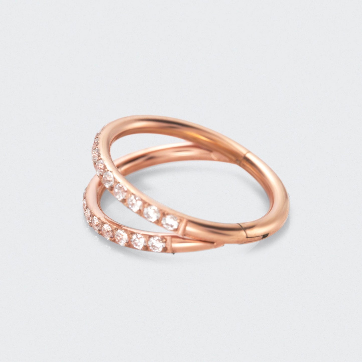 Double Stacked Front Facing CZ Hinged Segment Ring in Rose Gold - Titanium