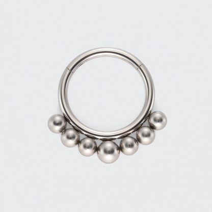 Tribal Beaded Balls Hinged Segment Clicker Hoop Ring in Silver - Titanium