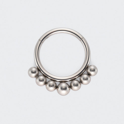 Tribal Beaded Balls Hinged Segment Clicker Hoop Ring in Silver - Titanium