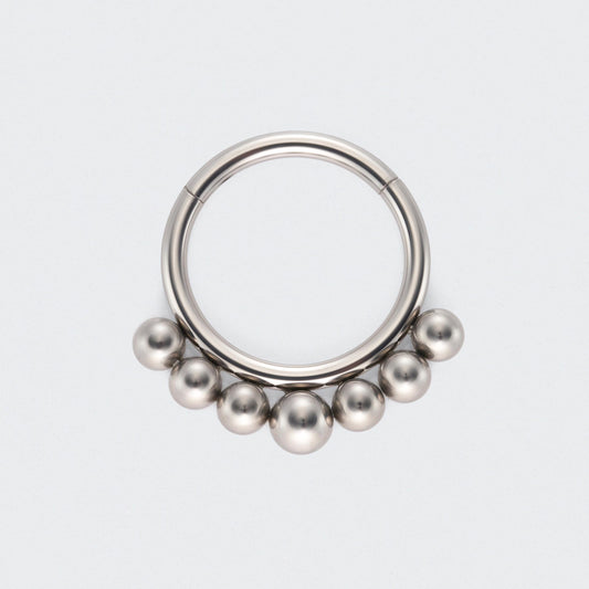 Tribal Beaded Balls Hinged Segment Clicker Hoop Ring in Silver - Titanium
