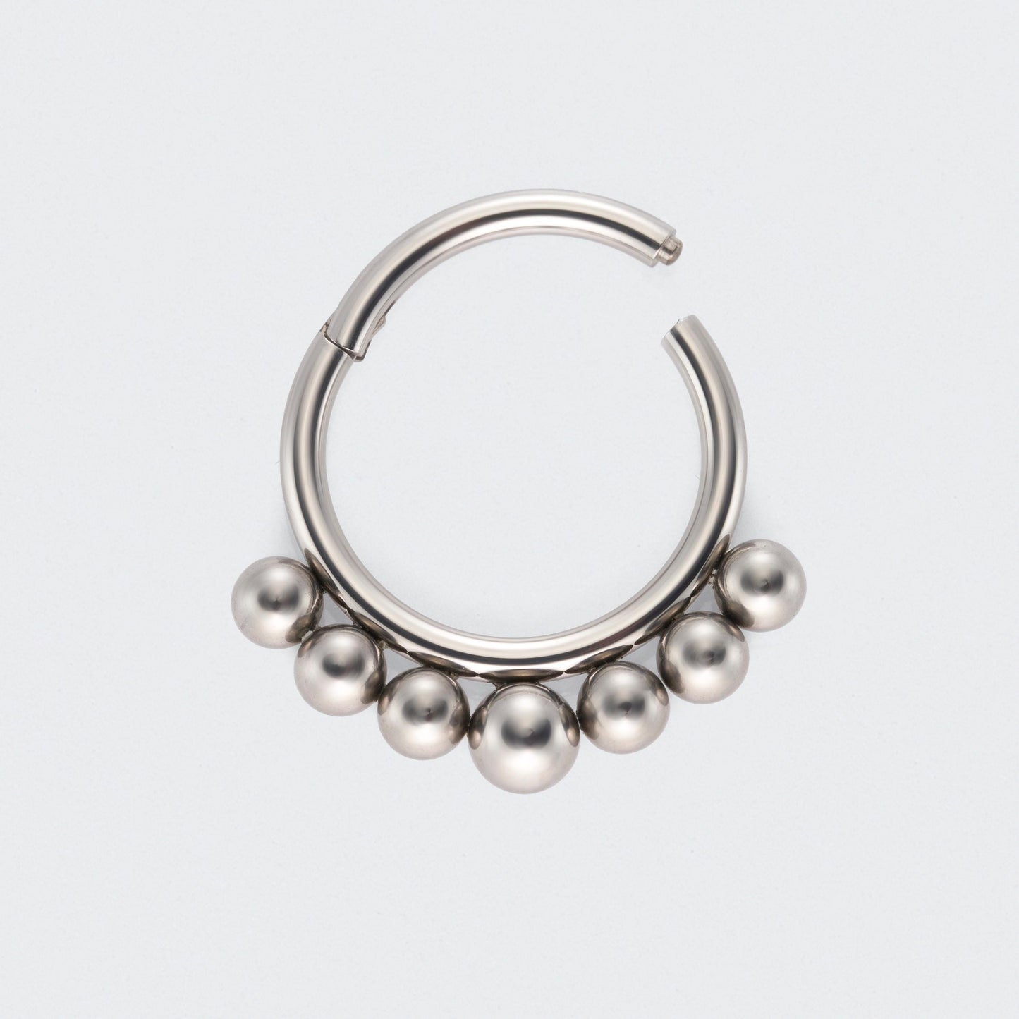 Tribal Beaded Balls Hinged Segment Clicker Hoop Ring in Silver - Titanium