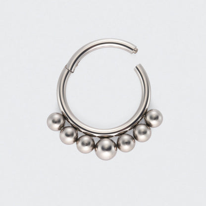 Tribal Beaded Balls Hinged Segment Clicker Hoop Ring in Silver - Titanium