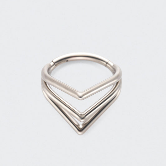 Tear Drop Triple Stack Hinged Clicker Segment Ring in Silver - Titanium
