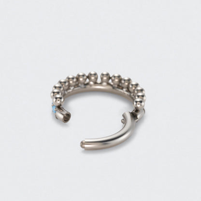 Turquoise Paved Side with Balls Weld Front Facing Segment Ring in Silver - Titanium
