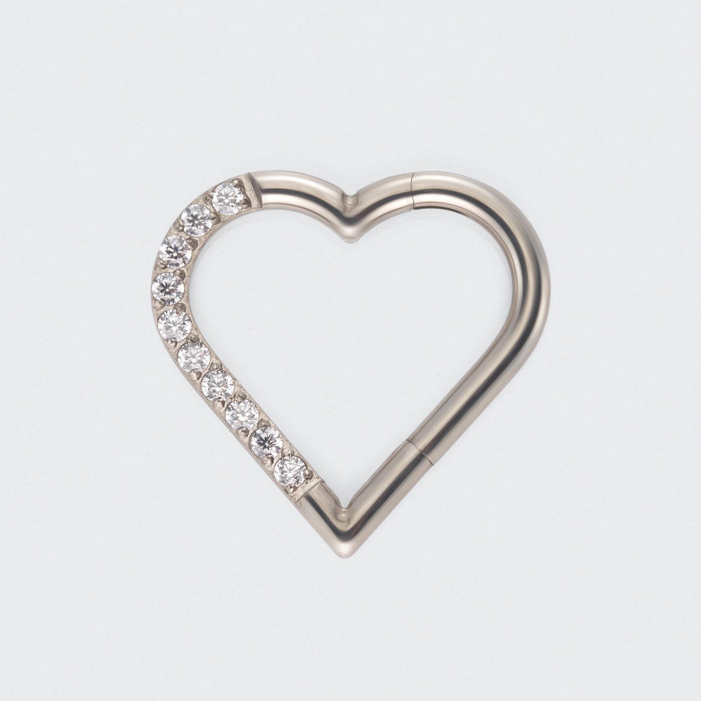 Heart Shaped with Left Facing CZ Segment Clicker Ring in Silver - Titanium
