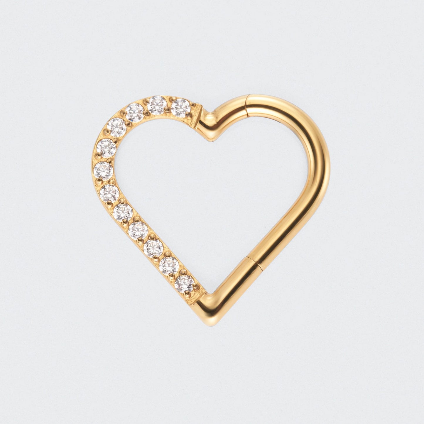 Heart Shaped with Left Facing CZ Segment Clicker Ring in Gold - Titanium