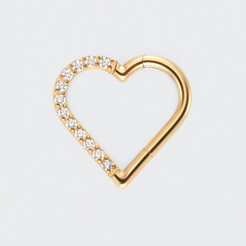 Heart Shaped with Left Facing CZ Segment Clicker Ring in Gold - Titanium
