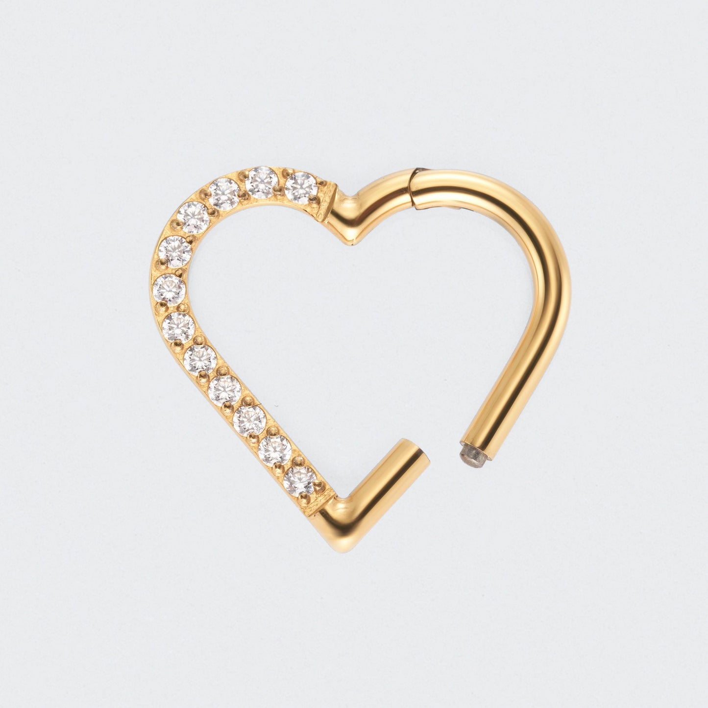 Heart Shaped with Left Facing CZ Segment Clicker Ring in Gold - Titanium