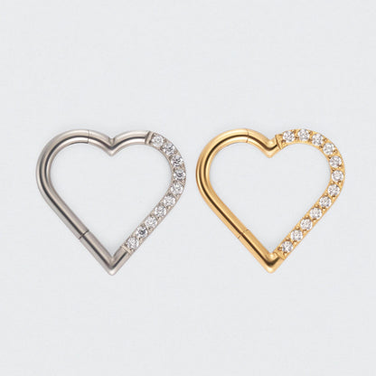 Heart Shaped with Right Facing CZ Segment Clicker Ring in Gold - Titanium