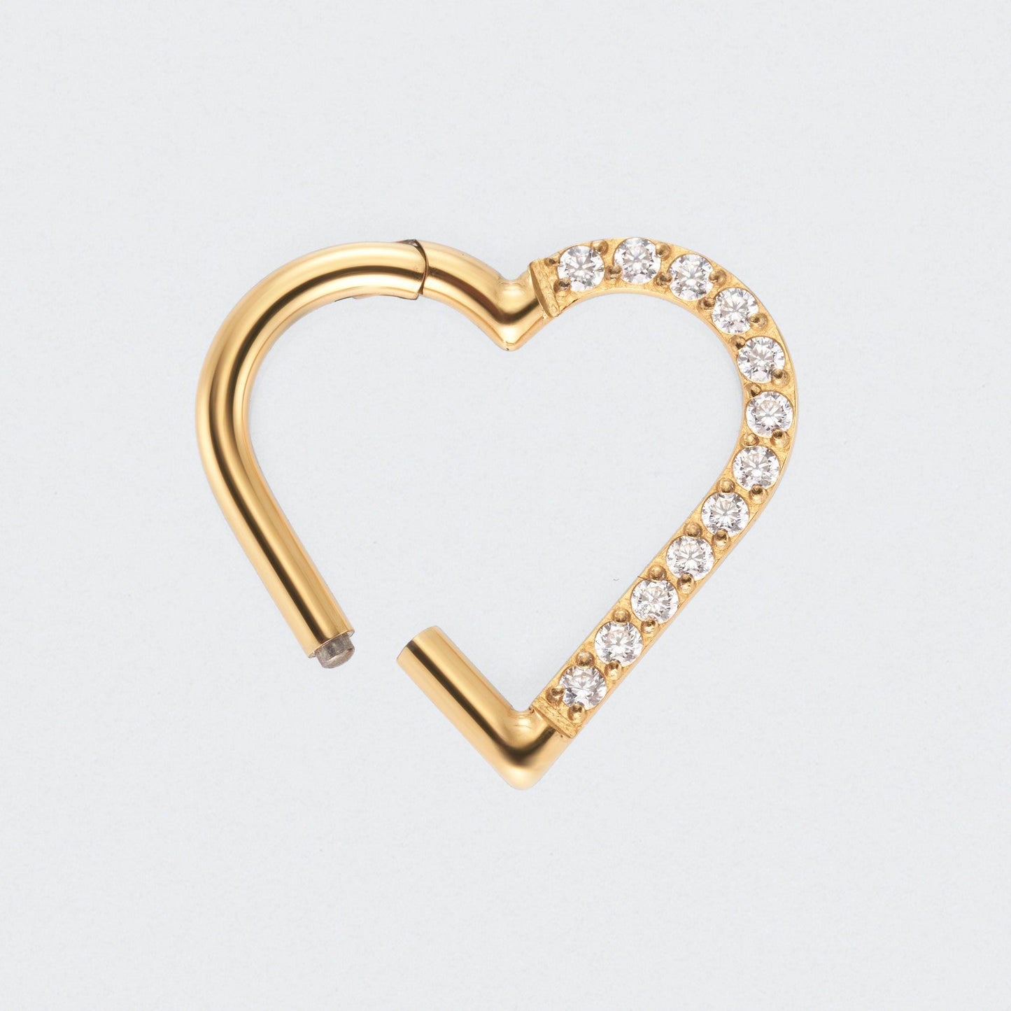Heart Shaped with Right Facing CZ Segment Clicker Ring in Gold - Titanium