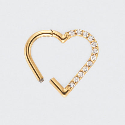 Heart Shaped with Right Facing CZ Segment Clicker Ring in Gold - Titanium