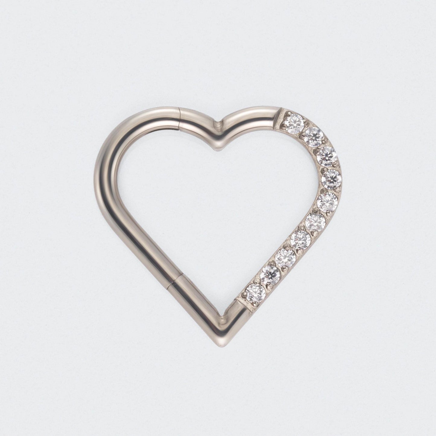Heart Shaped with Right Facing CZ Segment Clicker Ring in Silver - Titanium