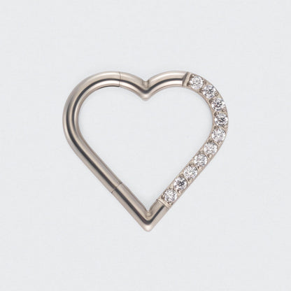 Heart Shaped with Right Facing CZ Segment Clicker Ring in Silver - Titanium