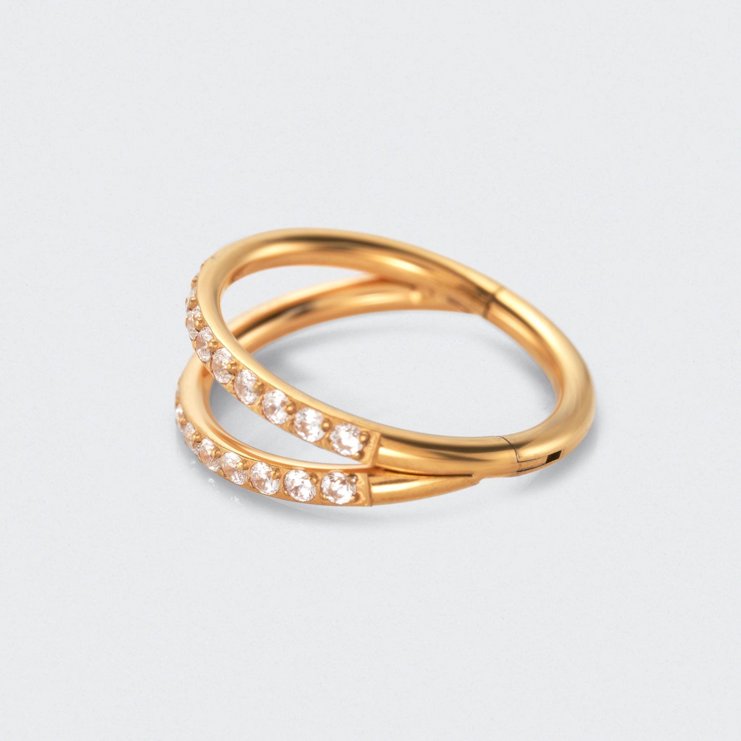 Double Stacked Septum Ring with Front Facing CZ in Gold - Titanium