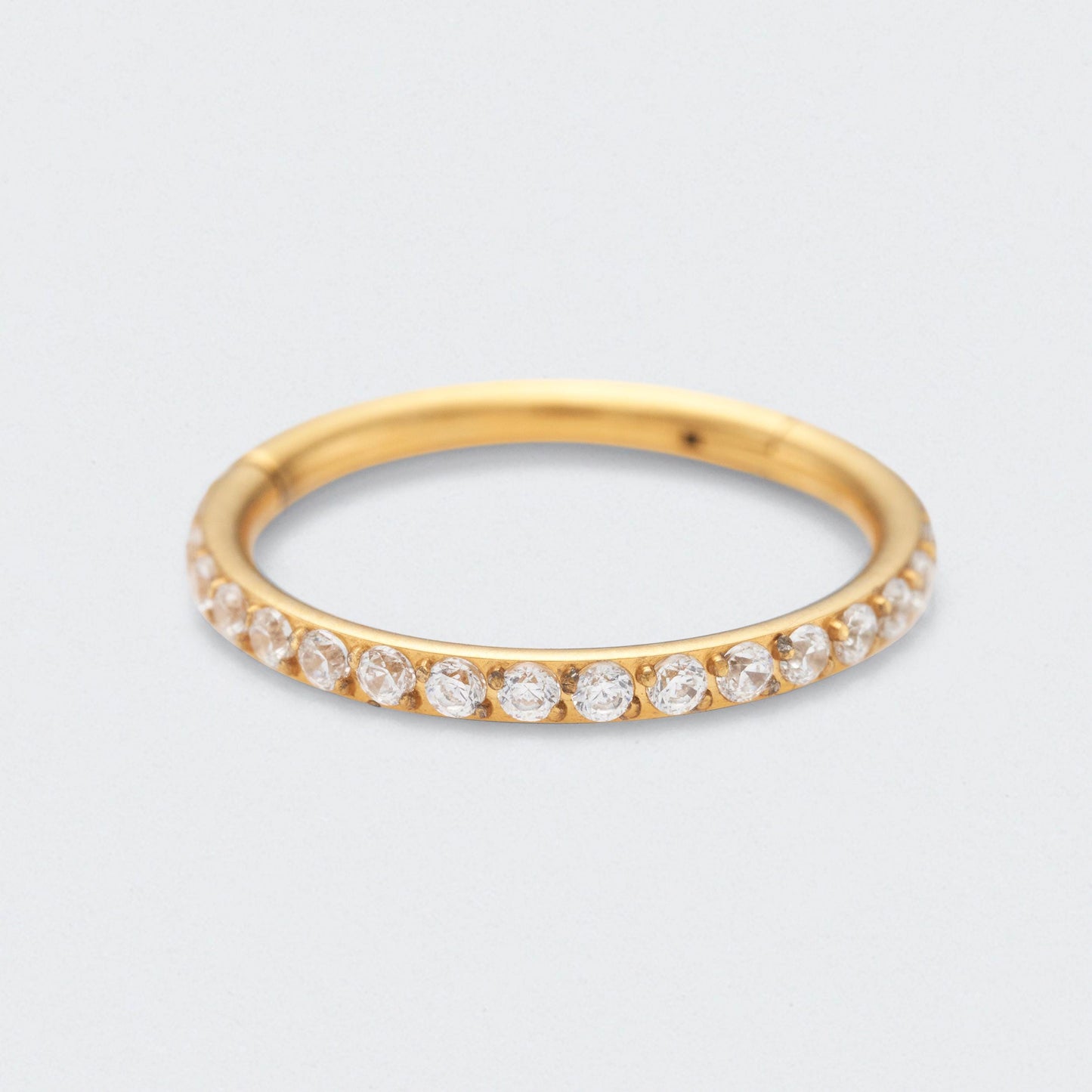 Side Facing CZ Hinged Segment Clicker Ring in Gold - Titanium