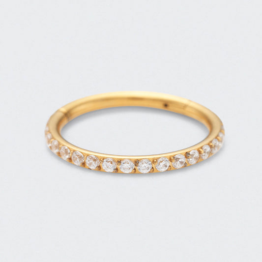 Side Facing CZ Hinged Segment Clicker Ring in Gold - Titanium