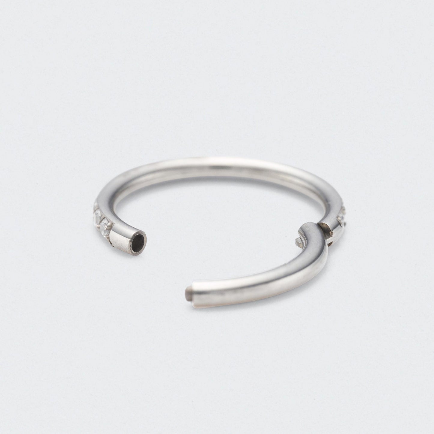 Side Facing CZ Hinged Segment Clicker Ring in Silver - Titanium