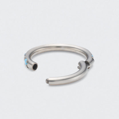 Turquoise & CZ Paved Side Facing Hinged Segment Clicker Ring in Silver - Titanium