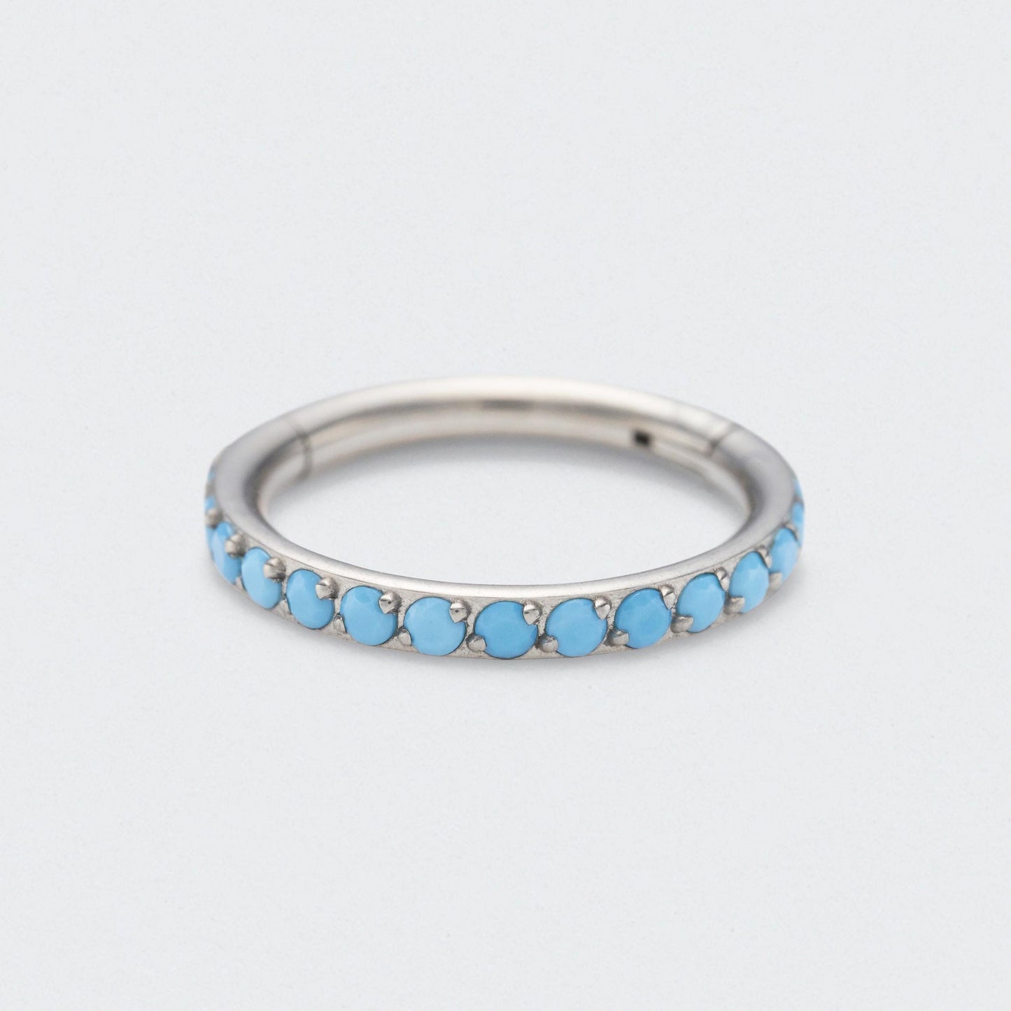 Turquoise Paved Side Facing Hinged Segment Clicker Ring in Silver - Titanium