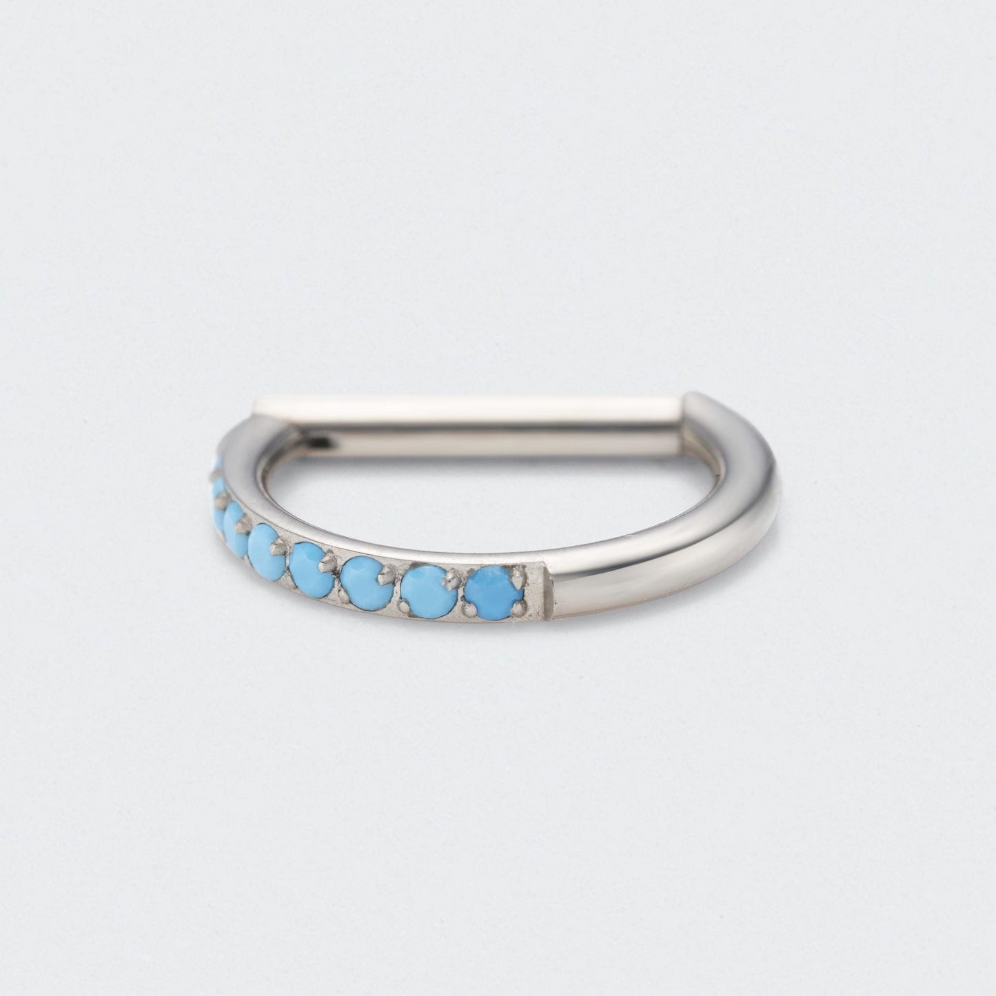 D Shape Half Side Turquoise Paved Hinged Segment Clicker Ring in Silver - Titanium
