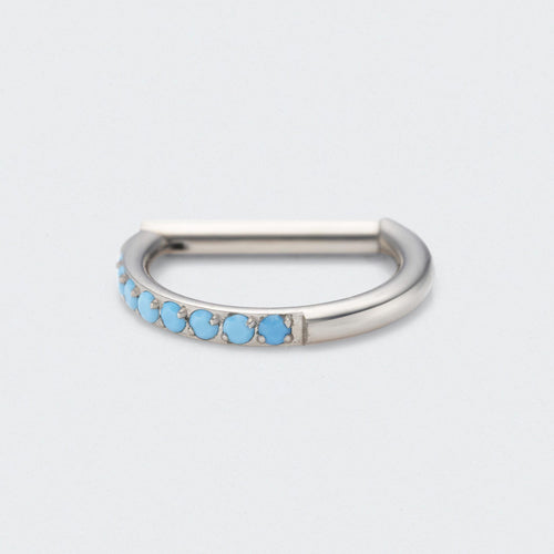 D Shape Half Side Turquoise Paved Hinged Segment Clicker Ring in Silver - Titanium