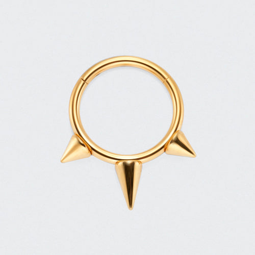 Triple Spike Segment Hinged Clicker Ring in Gold - Titanium