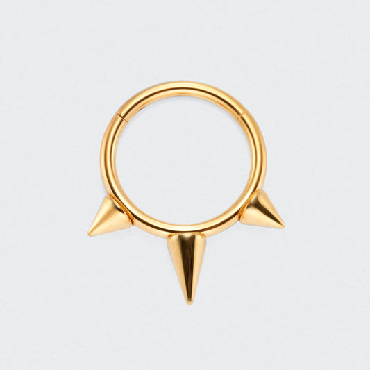 Triple Spike Segment Hinged Clicker Ring in Gold - Titanium