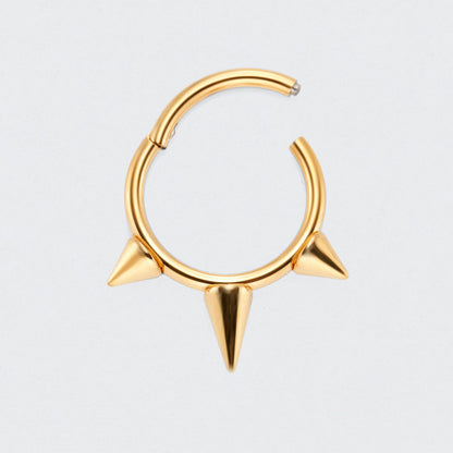 Triple Spike Segment Hinged Clicker Ring in Gold - Titanium