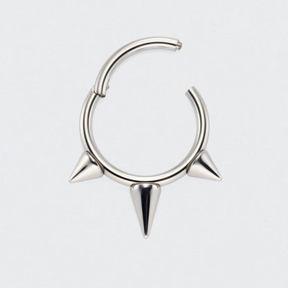 Triple Spike Hinged Segment Clicker Ring in Silver - Titanium
