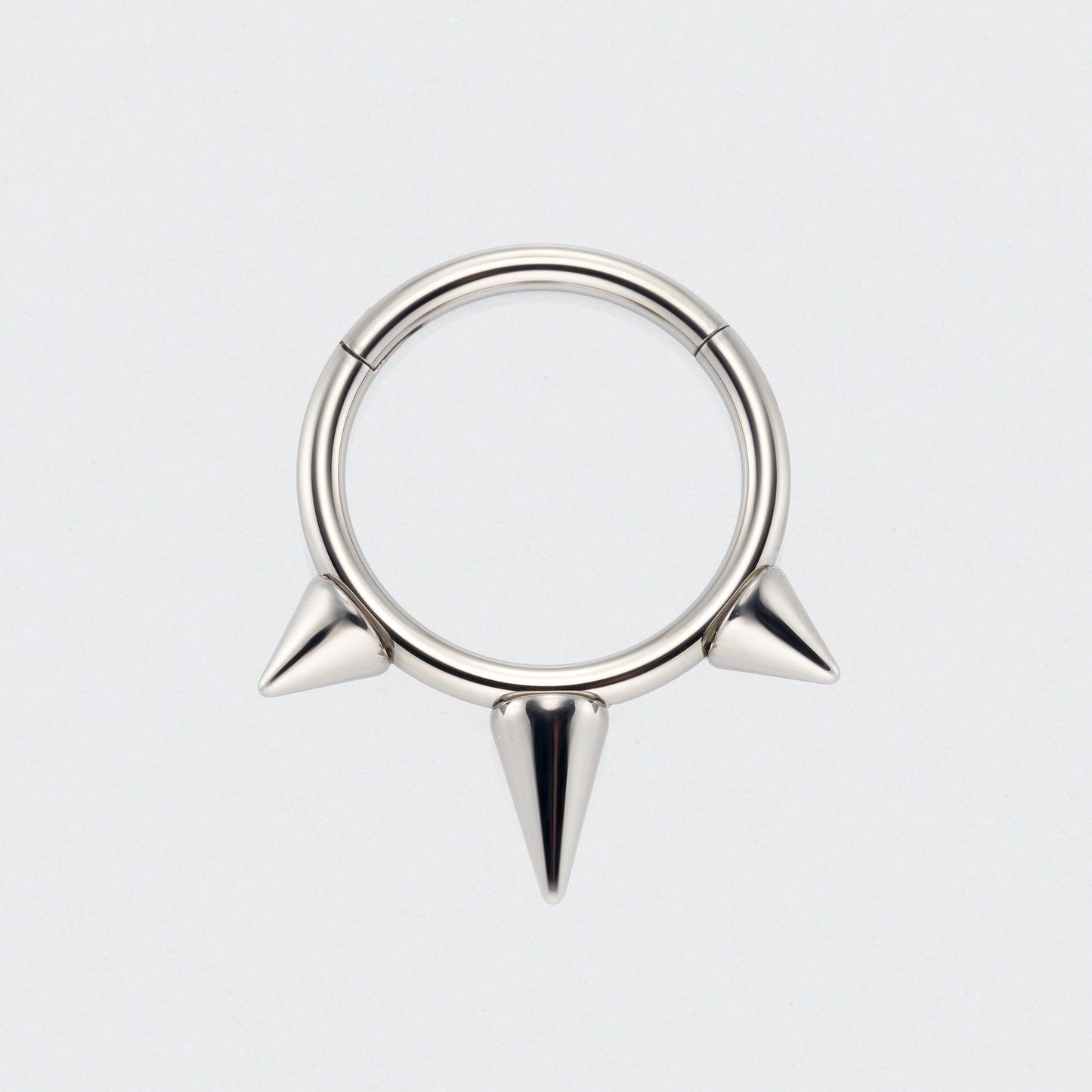 Triple Spike Hinged Segment Clicker Ring in Silver - Titanium