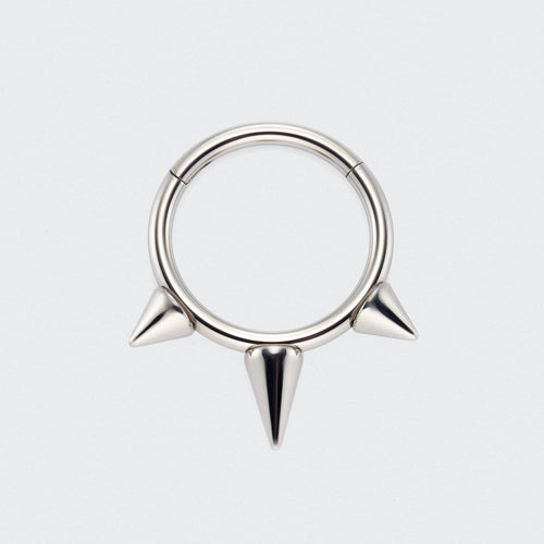 Triple Spike Hinged Segment Clicker Ring in Silver - Titanium