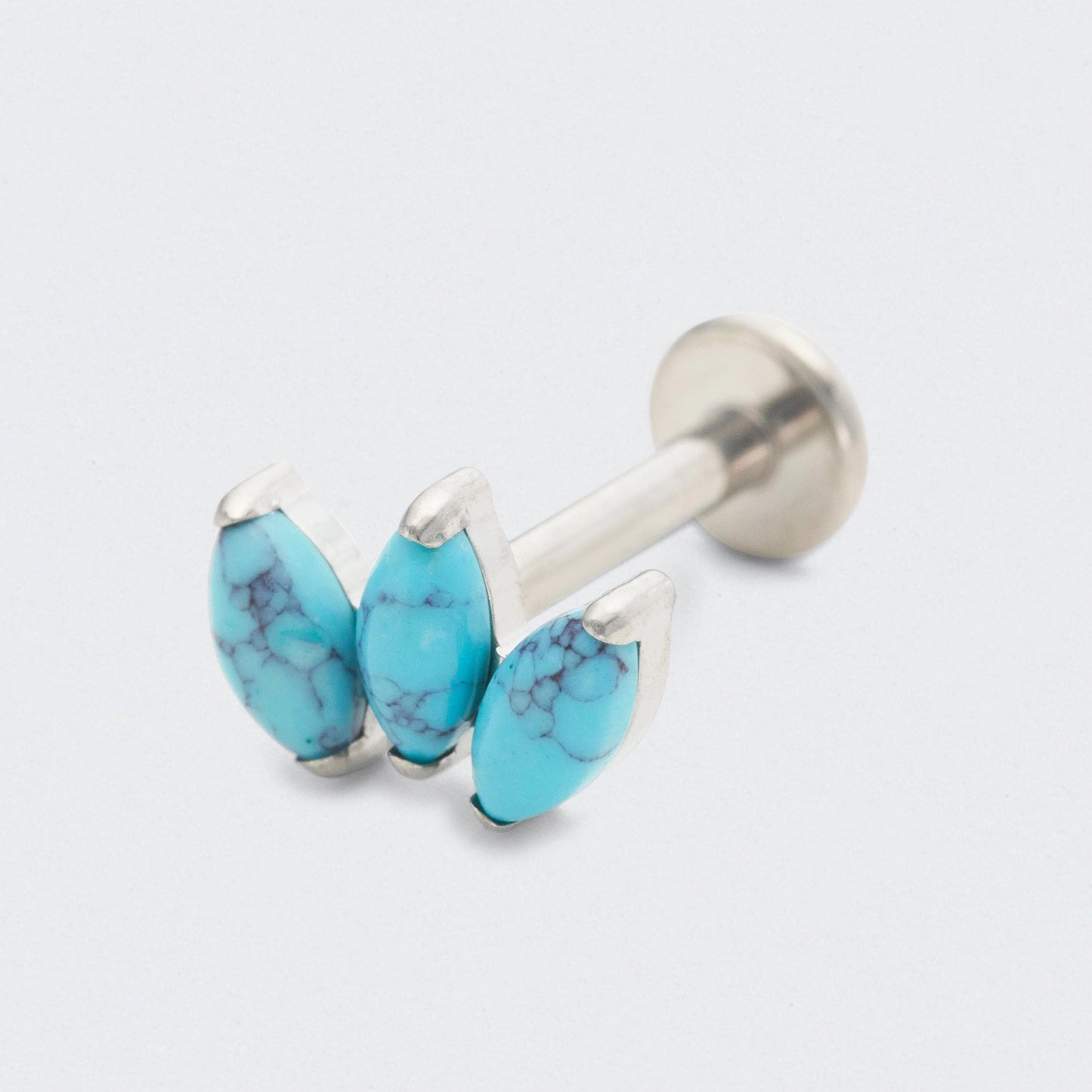 Turquoise Triple Marquise Labret in Silver - Titanium