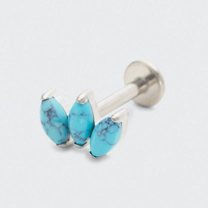 Turquoise Triple Marquise Labret in Silver - Titanium
