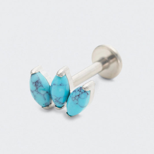 Turquoise Triple Marquise Labret in Silver - Titanium