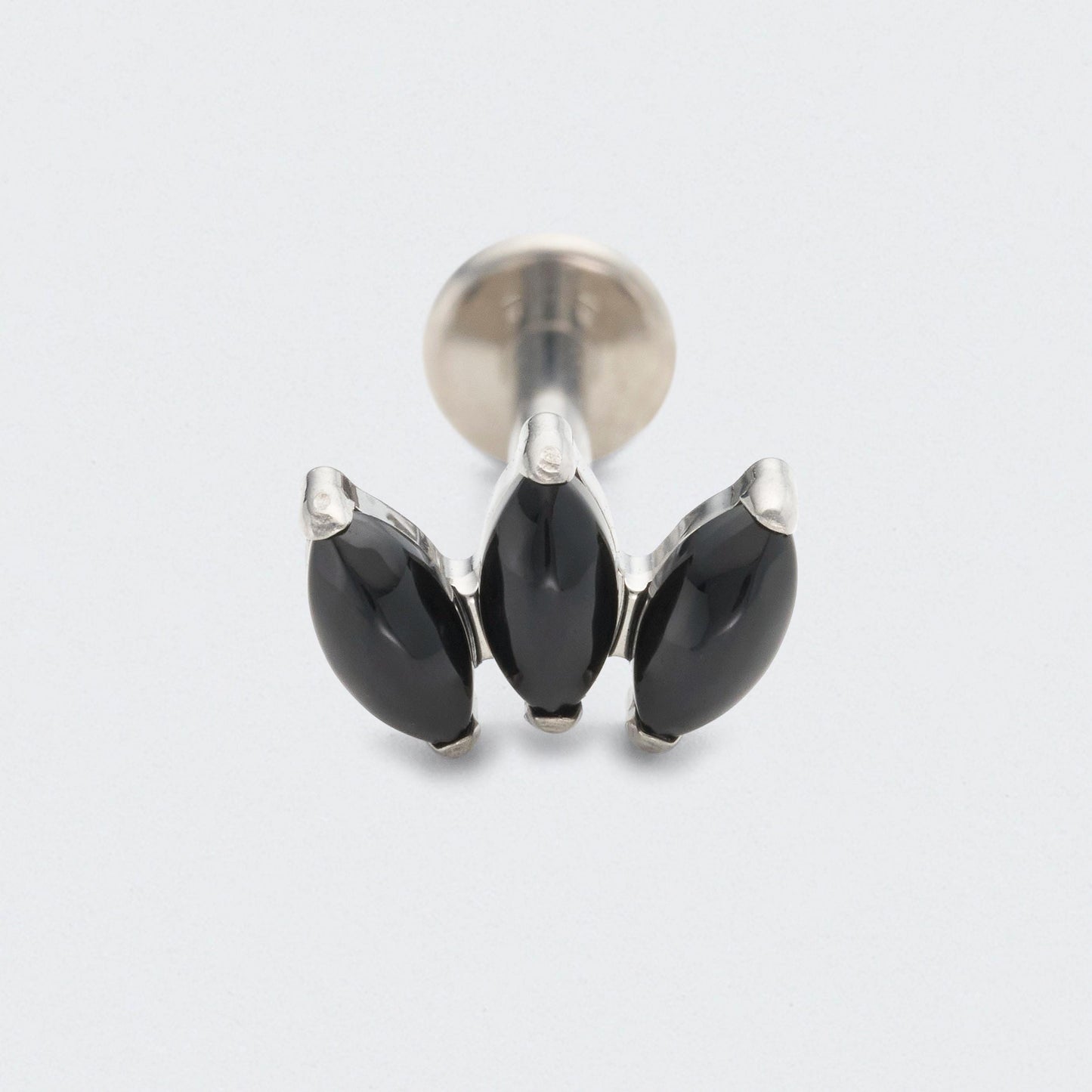 Triple Marquise Black Onyx Labret in Silver - Titanium