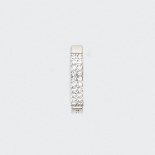 Double Paved CZ Hinged Belly Clicker in Silver - Titanium