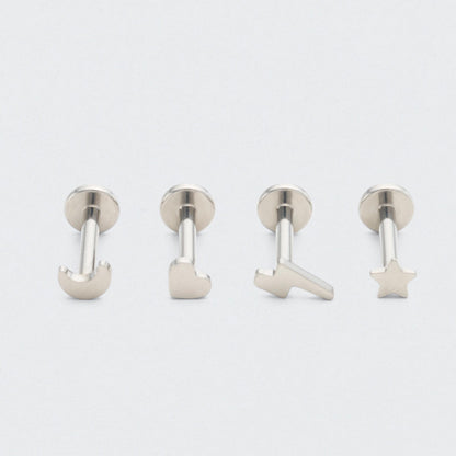 Crescent Moon Shape Threadless Labret in Silver - Titanium