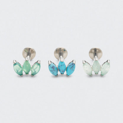Triple Marquise Green Onyx Labret in Silver - Titanium
