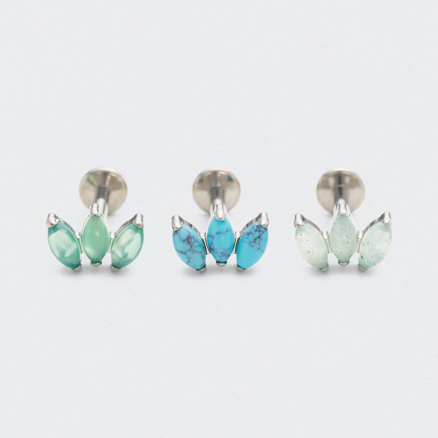 Turquoise Triple Marquise Labret in Silver - Titanium