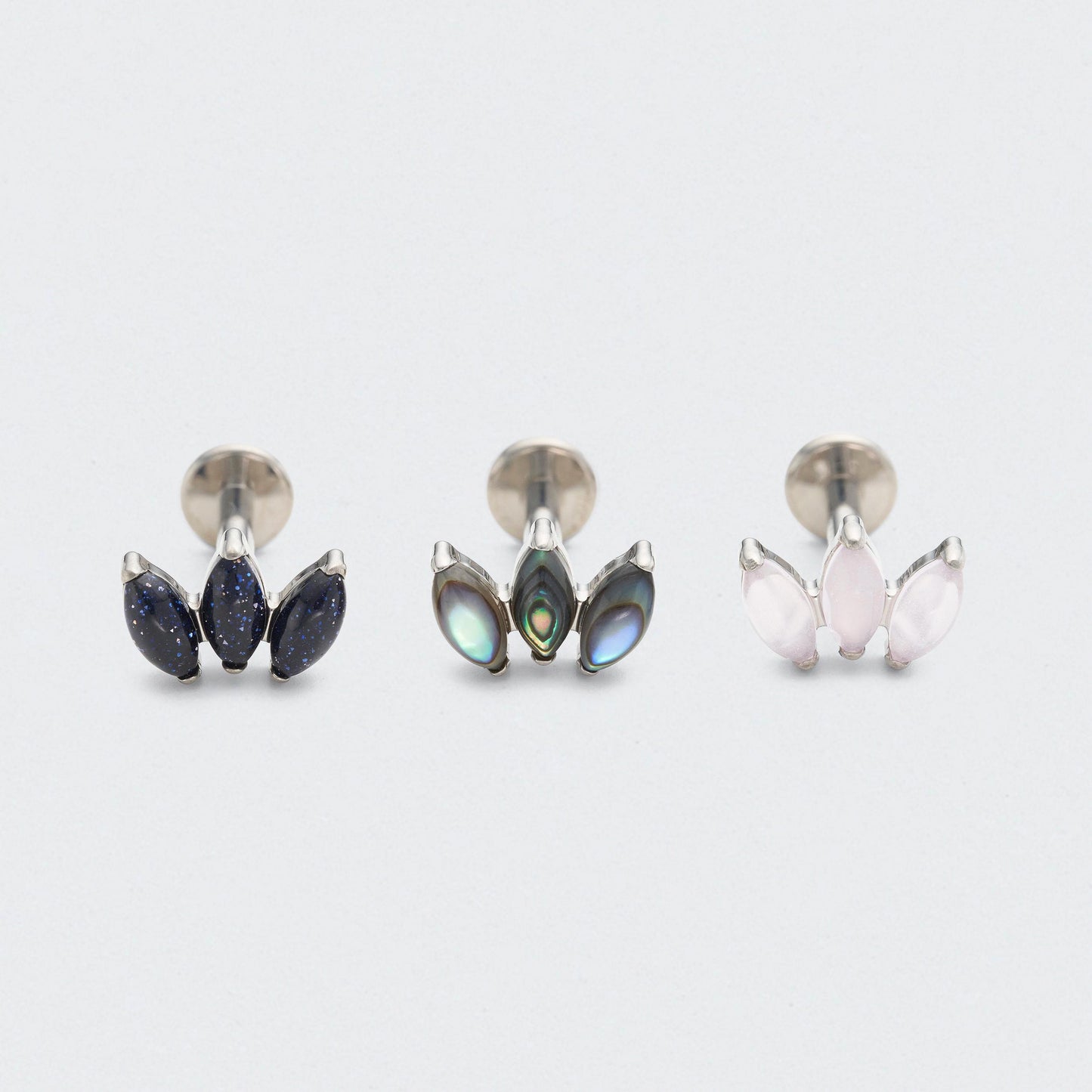 Triple Marquise Pink Opal Labret in Silver - Titanium