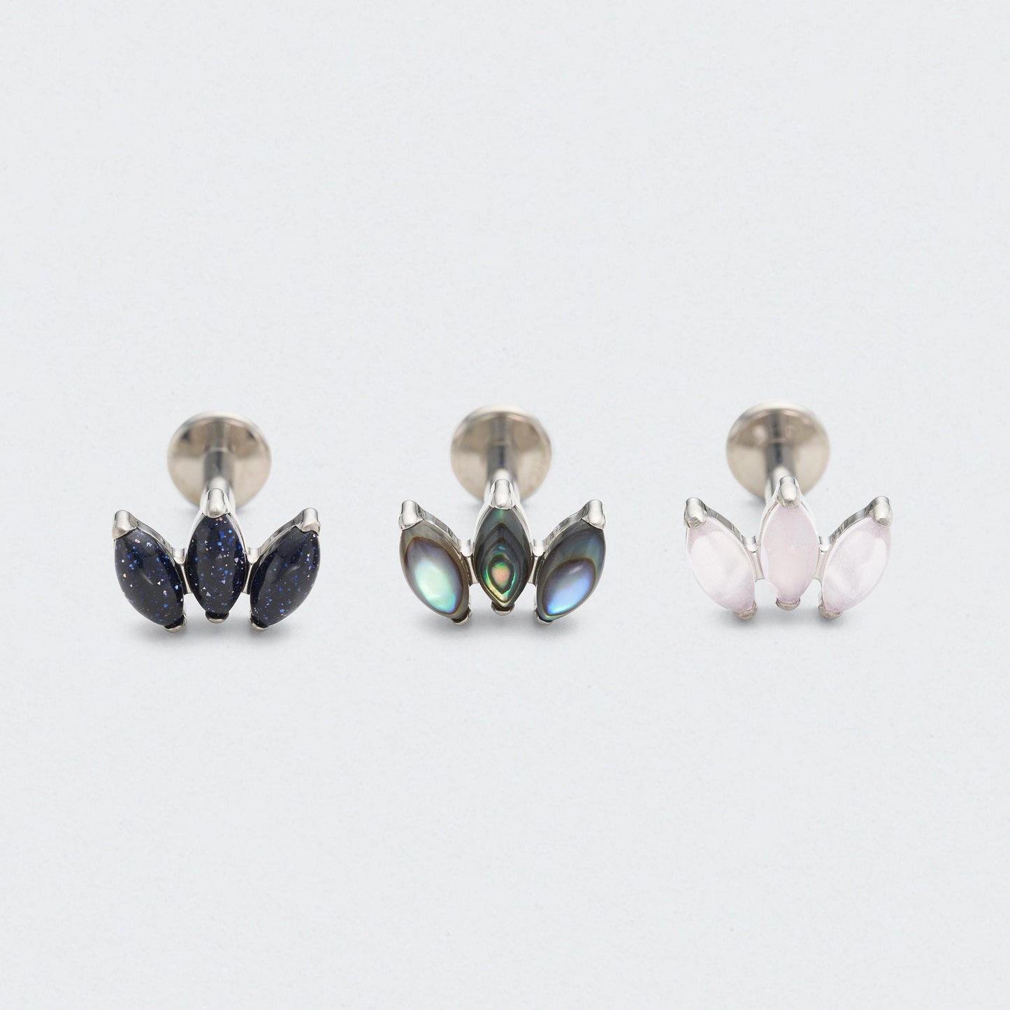 Triple Marquise Blue Sandstone Labret in Silver - Titanium